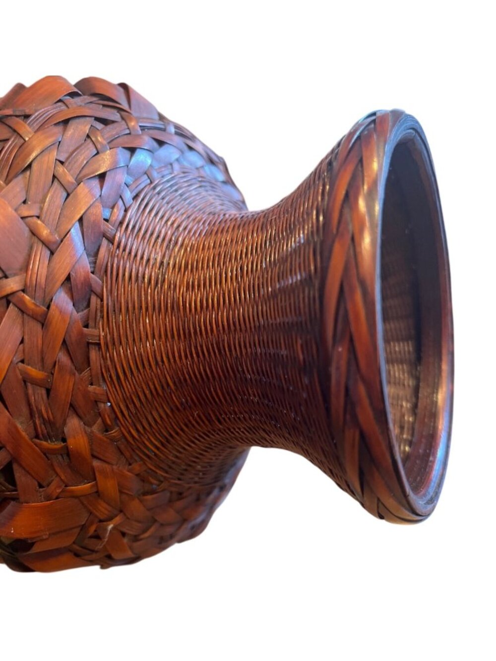 Vintage Japanese Ikebana Rattan Vase With Star-Shaped Woven Pattern Ceramic Inse - Picture 6 of 6